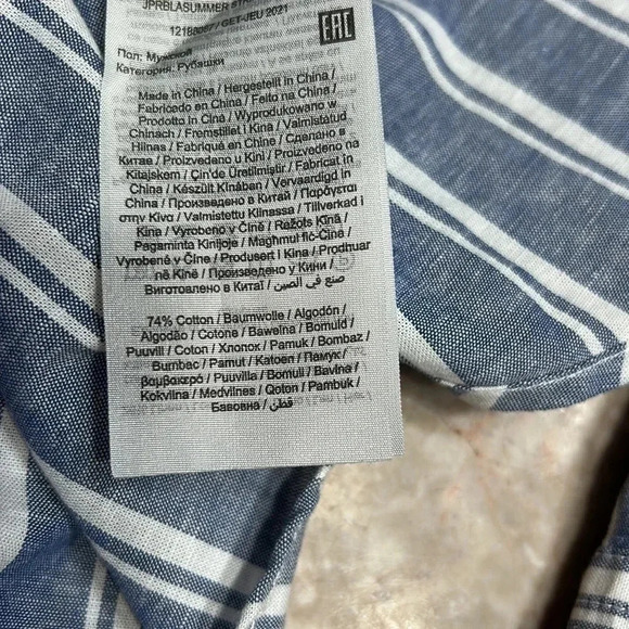 JACK & JONES SLIM FIT cotton linen  men shirt , striped vertically BLUE WHITE - Picture 7 of 10